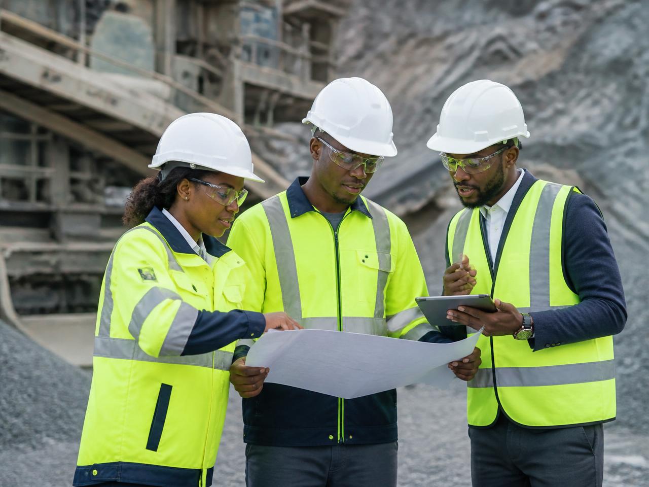 Yawira Fabricators engineering team reviewing plans on site